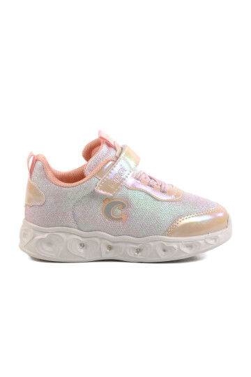 Beige Velcro Lighted Girls Sneakers Yuki P