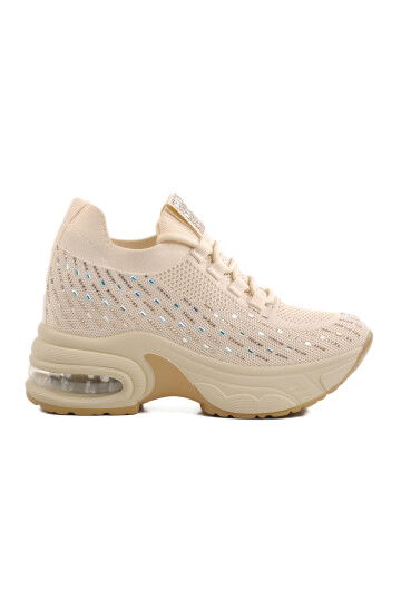Beige Knitted Air Sole Womens Sneaker 25Y300-20 Z