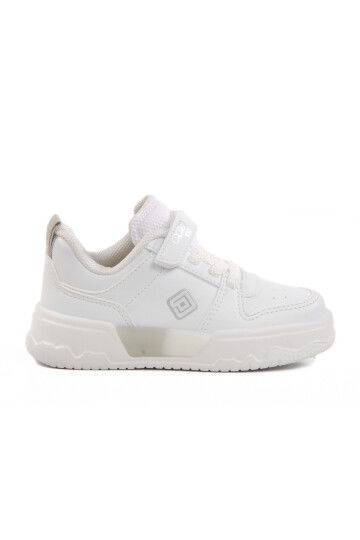 White Silver Velcro Unisex Kids Sports Shoes 1603 B