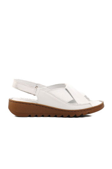 White Genuine Leather Velcro Womens Sandals Z265 Z