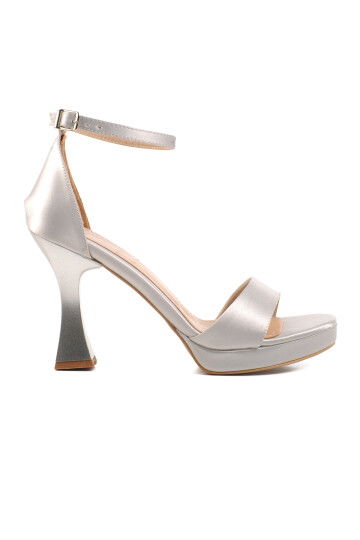 Silver Satin Thin Heel Womens High Heel Shoes 448183 Z