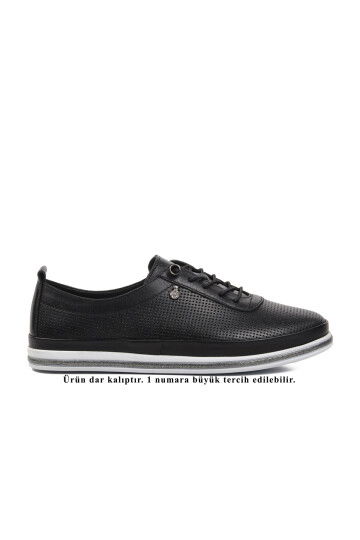 NARROW MOLD Black Genuine Leather Anatomical Womens Casual Shoes 7876 Z