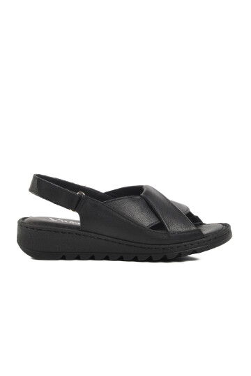 Black Genuine Leather Velcro Womens Sandals Z265 Z