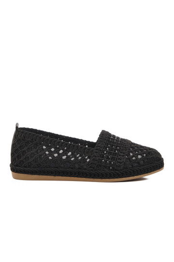 Black Knitted Knitwear Womens Ballerinas PC-54570 Z