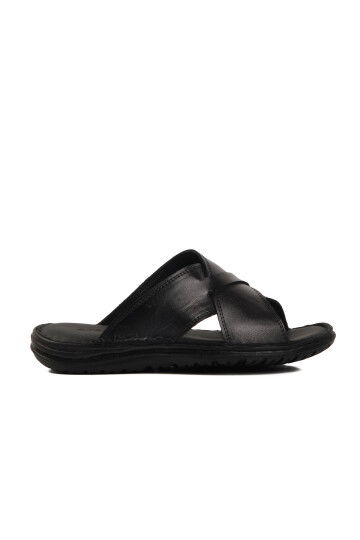 Black Cross-Strap Lightweight Mens Slippers 476404 M
