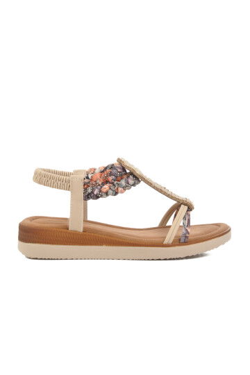 Beige Embroidered Light Thin Sole Womens Sandals 358131 Z