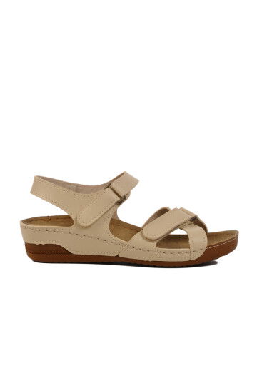 Beige Velcro Lightweight Womens Wedge Heel Sandals 02-380 Z