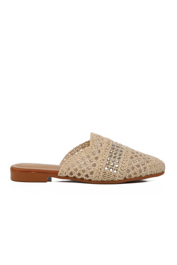 Beige Knitted Lightweight Closed Front Womens Slippers PC-54712 Z