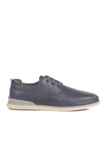 Navy Blue Genuine Leather Mens Casual Shoes Lion M