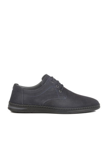 Navy Blue Nubuck Genuine Leather Mens Casual Shoes Lion M