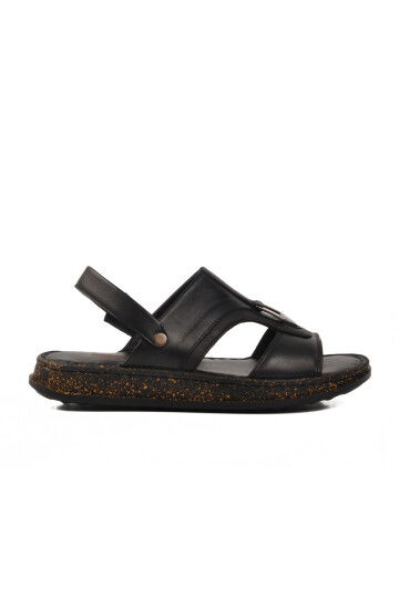 Black Genuine Leather Mens Sandals 2050 M