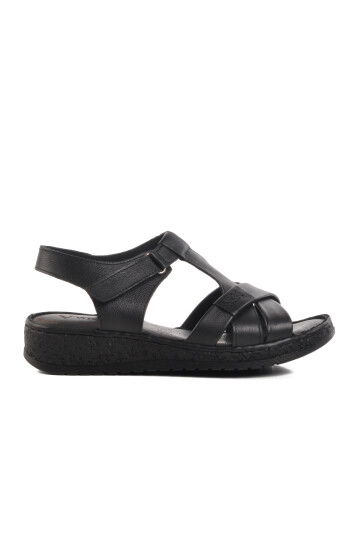 Black Genuine Leather Womens Sandals 9216 Z