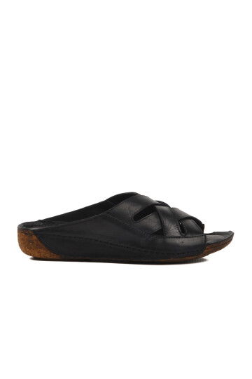 Black Genuine Leather Womens Slippers 003 Z