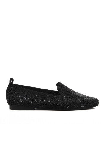 Black Light Stone Embroidered Womens Ballerinas 277146 Z