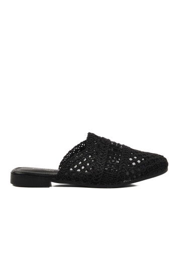 Black Knitted Lightweight Closed Front Womens Slippers PC-54712 Z