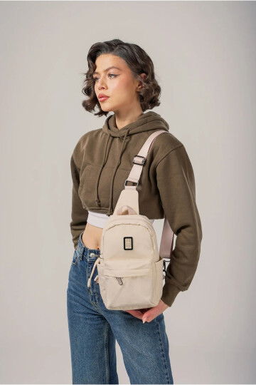 Beige Womens Textile Crossbody Backpack 17984