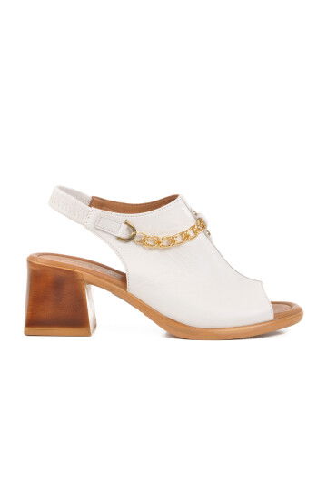 White Genuine Leather Womens Heeled Sandals PC-54632 Z