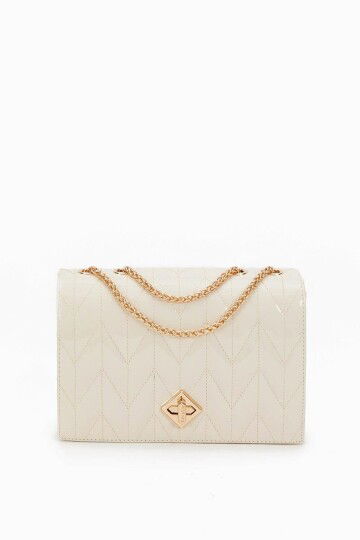 Cream Patent Leather Womens Shoulder Bag 930075