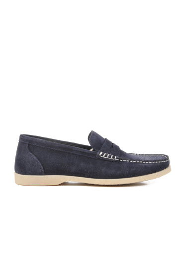 Navy Blue Suede Genuine Leather Mens Casual Shoes 4Y1605 M