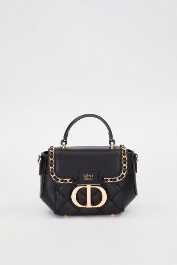 Black Rectangular Metal Lock Shoulder Bag 930428