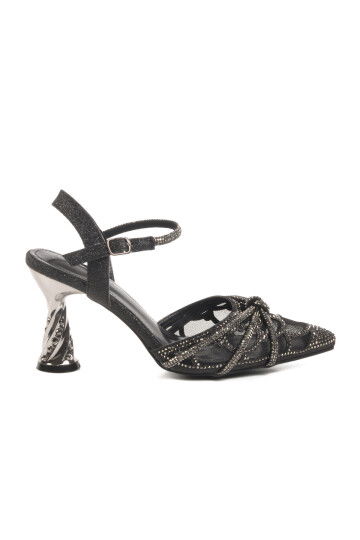 Black Thin Heeled Stone Embroidered Womens Evening Shoes 25Y125-1 Z