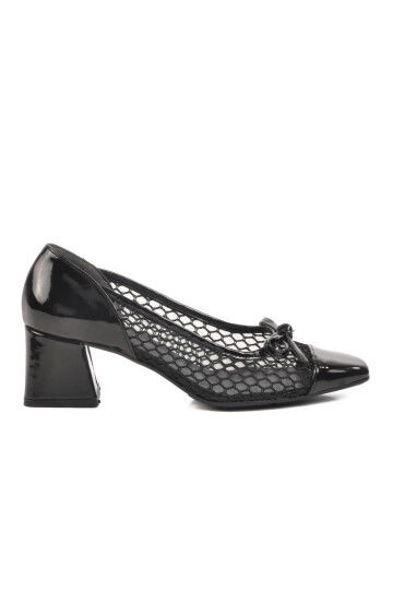 Black Patent Leather Anorak Knitted Womens Evening Shoes 250230 Z