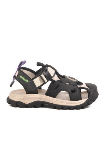 Siyah Cırtlı Hafif Unisex Çocuk Spor Sandalet 25Y614 F