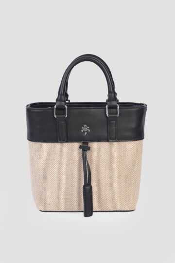 Black Linen Womens Hand and Shoulder Bag IM577