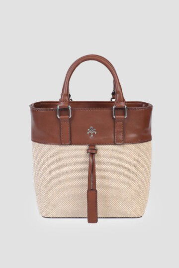 Tan Linen Womens Hand and Shoulder Bag IM577