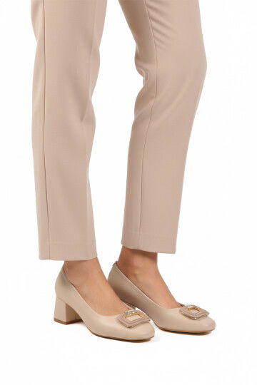 Beige Skin Thick Heeled Womens Evening Shoes 695040 Z
