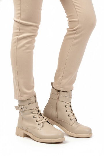 Bej Cilt Kaymaz İçi Polarlı Fermuarlı Kadın Bot 209151 Z