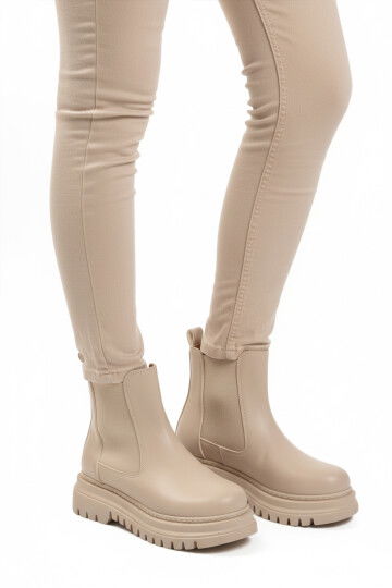 Bej Cilt Kürklü Kolay Giyilebilir Kaymaz Kadın Chelsea Bot 473093 Z