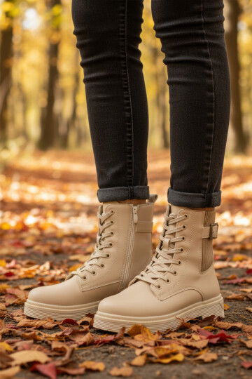 Beige Polar Fleece Non-Slip Sole Womens Boots 24030 Z