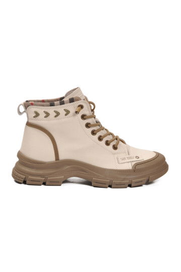 Beige Memory Foam Laced Non-Slip Sole Womens Boots Fade Z