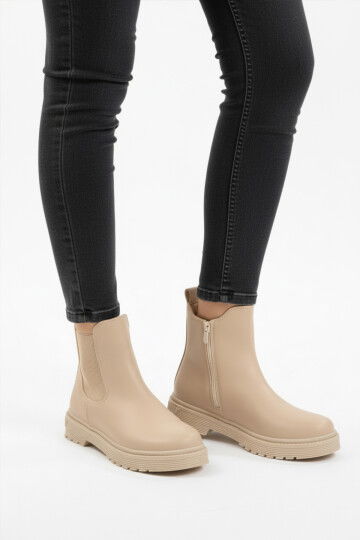 Beige Polar Fleece Zippered Non-Slip Womens Boots 24071 Z