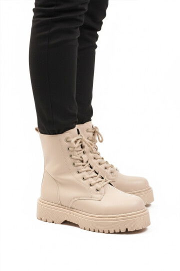 Beige Lace-Up Zippered Fleece Womens Boots Terra 5000 Z