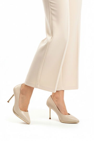 Beige Thin Long Heeled Womens Evening Shoes 448205 Z