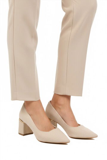 حذاء نسائي بيج بكعب عالٍ سميك 619004 Z