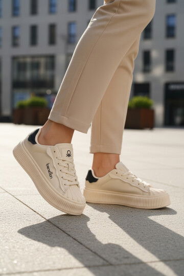 Bej Bağcıklı Unisex Spor Ayakkabı BNI-12152 G