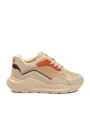 Beige Orange Thick Sole Lace-Up Womens Sneakers 051 G