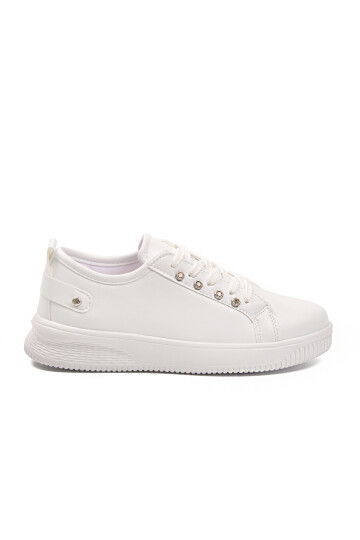 White Lace-Up Light Leather Womens Sneakers 201 G