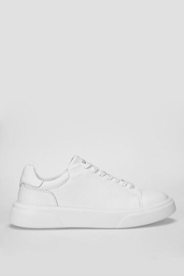 Beyaz Hakiki Deri Bağcıklı Erkek Sneaker Tommy M