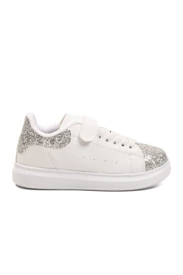 White Glittery Velcro Lightweight Girls Sneakers 2540-26K F