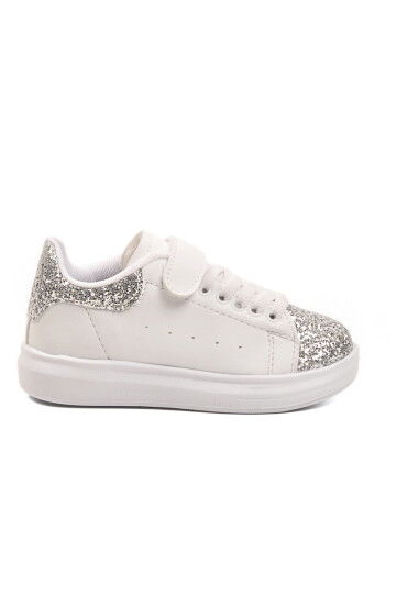 White Glittery Velcro Light Flexible Girls Sports Shoes 2540-26K P