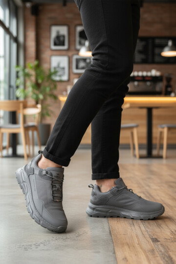 Füme Bağcıklı Keten Rahat Tabanlı Erkek Yürüyüş ve Spor Ayakkabı Sneaker Rainy