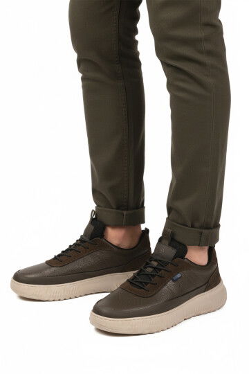 Khaki Genuine Leather Memory Foam Mens Casual Shoes 152-22487 M