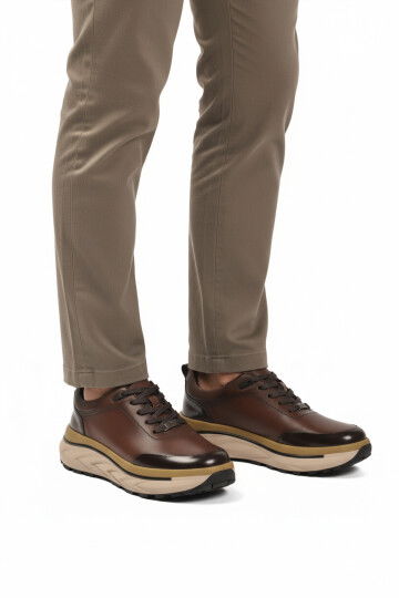 Brown Genuine Leather Lace-Up Mens Sneakers 152-22390 M