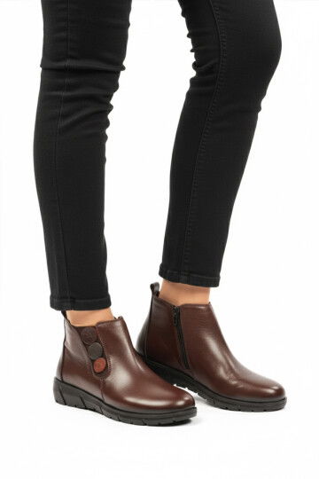 Brown Genuine Leather Anatomical Non-Slip Sole Womens Boots Z406 Z