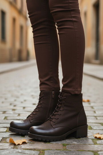 Brown Nubuck Genuine Leather Non-Slip Fleece Inside Womens Boots 3312K Z