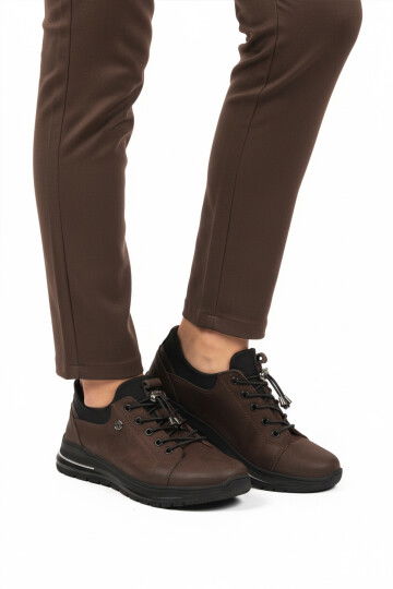 Brown Nubuck Rubber Laced Womens Casual Shoes 5004 Z
